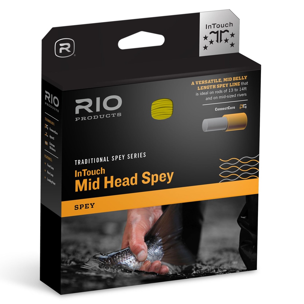 Rio Fly Fishing Fly Line InTouch Mid Head Spay 7/8 F Green/Orange/Straw