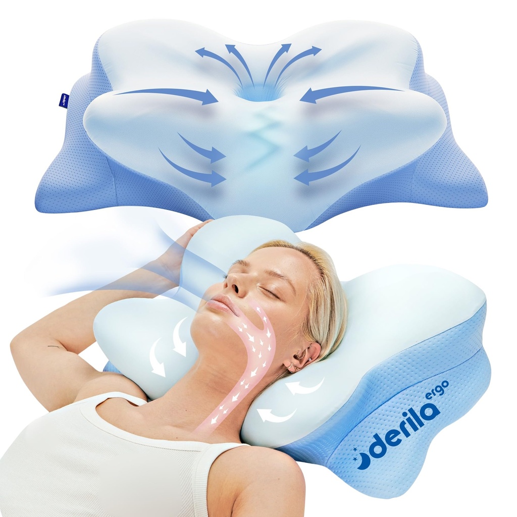 Derila ERGO Memory Foam Pillow. Cervical Neck Pillow for Back, Stomach & Side Sleeper. 
