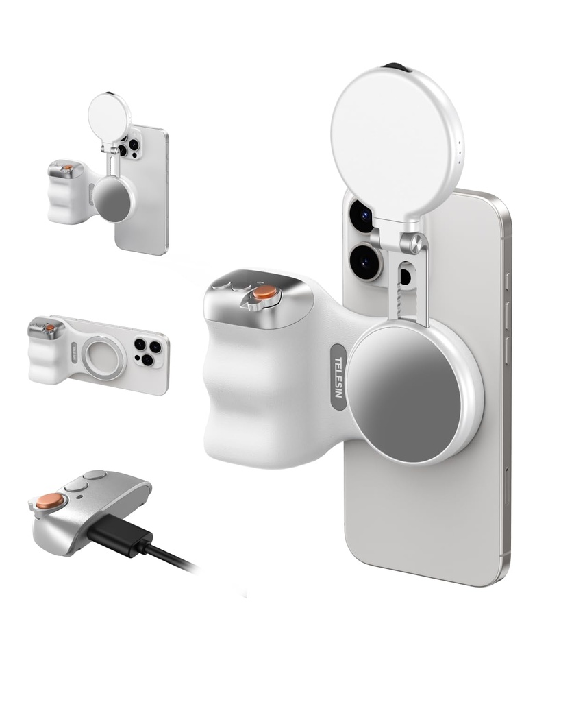 TELESIN Fun Shot Magnetic Phone Camera Grip + C03 Magnetic Selfie Light (White) Bundle Kit C