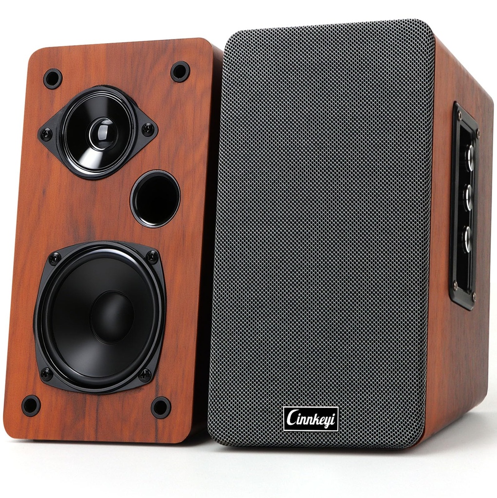 cinnkeyi 50W Wooden Bookshelf Speakers,Active 2.0 Computer Speakers | Bluetooth 5.4, RCA, Aux