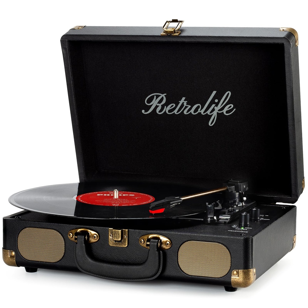 Vinyl Turntable 3-Speed 33/45/78 RPM Bluetooth Case Portable Record Player with Belt Drive