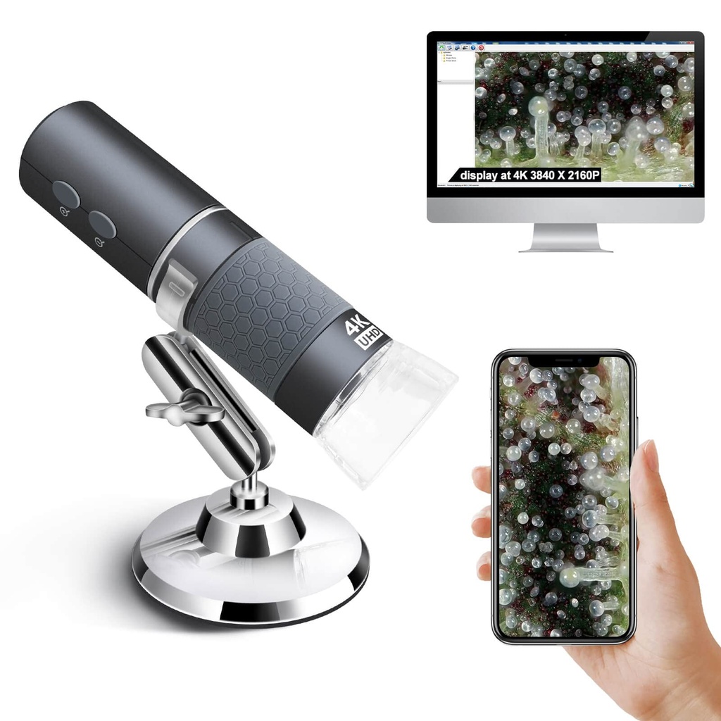 Ninyoon 4K WiFi Microscope for iPhone/Android PC, 50 to 1000X USB Digital Microscope Wireless