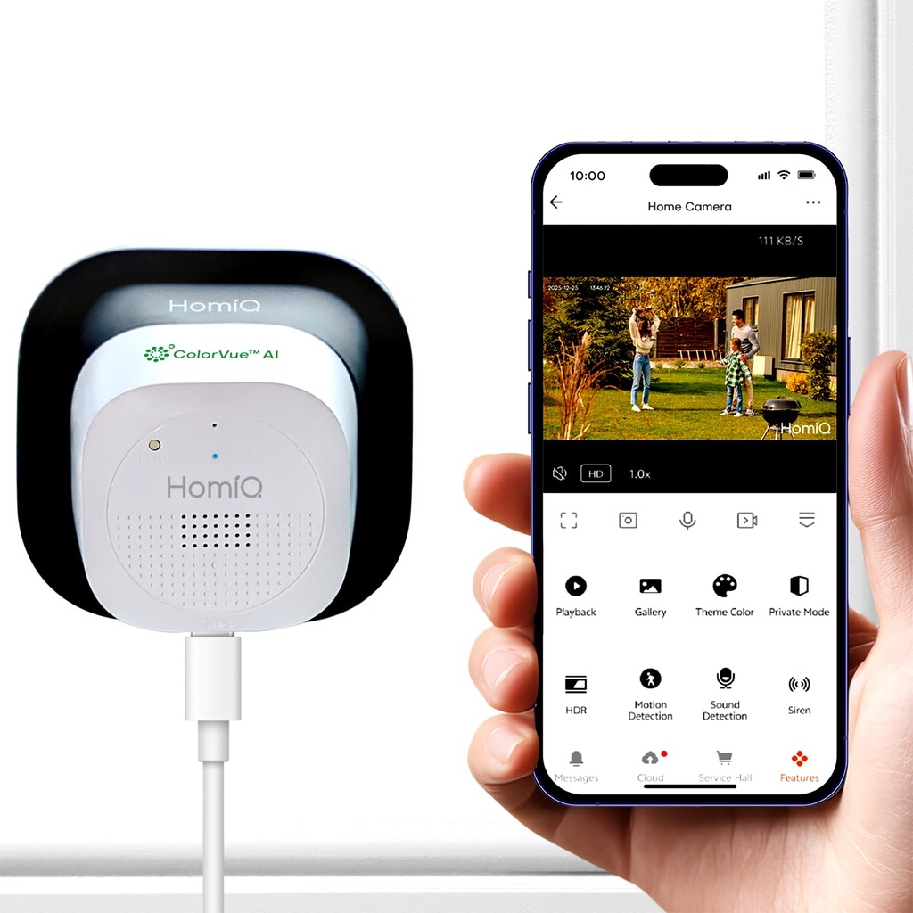HomiQ Window Security Camera 2K, Indoor WiFi Cameras 2.4GHz/5GHz, Colorvue AI Color Night Vision