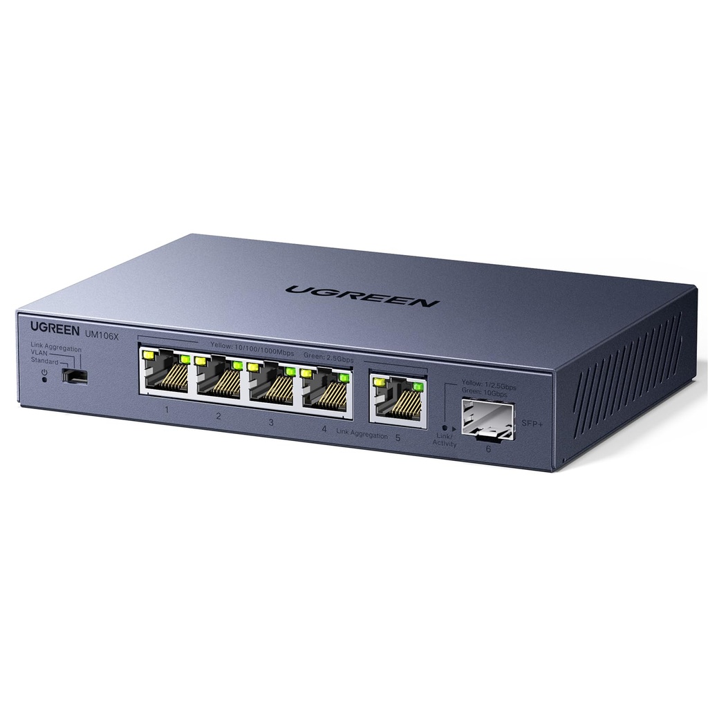 UGREEN 2.5Gbps Network Switch, 5 x 2.5Gbps Base-T& 1 x 10Gbps SFP+ Slot Ethernet Splitter, 6