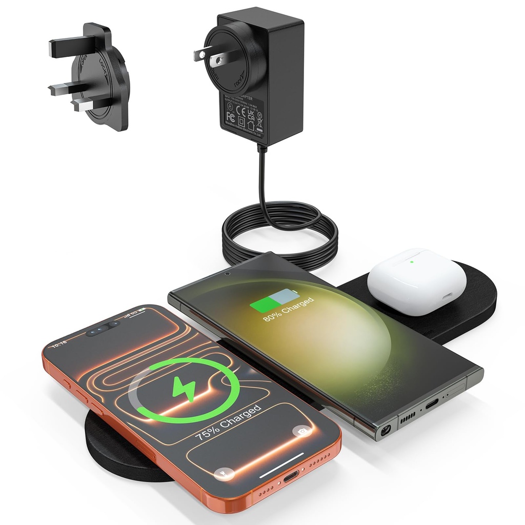ZealSound 3-in-1 Wireless Charger Pad for Multi Devices - Ultra-Slim PU Leather Triple Wirel