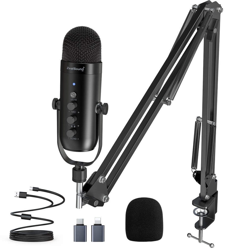 zealsound USB Microphone with Boom Arm, Plug & Play Condenser Podcast Microphone for PC