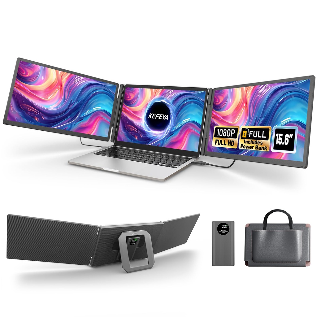 KEFEYA 15.6 Laptops Monitor Extender Includes Power Bank, Laptop Screen Extender 1080