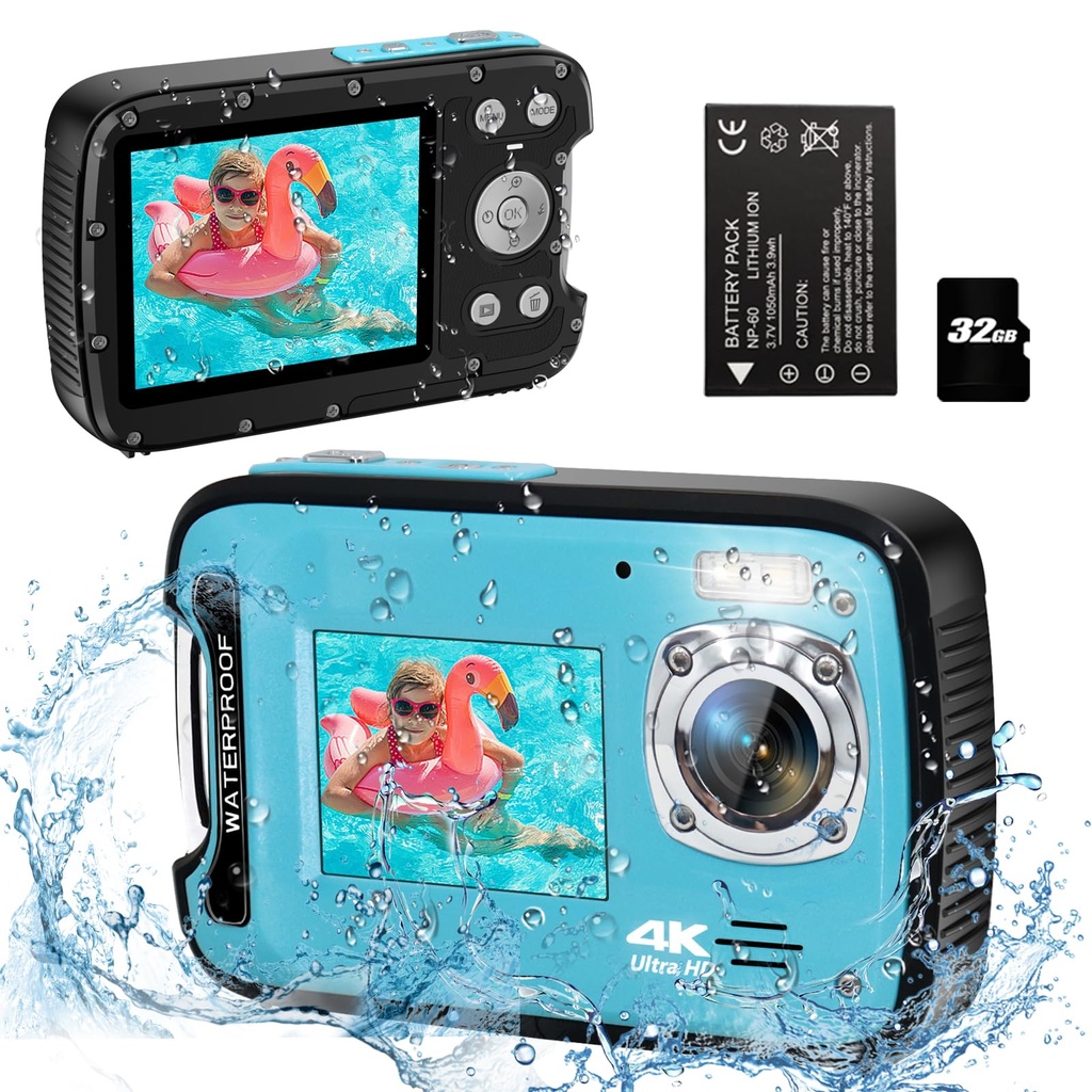 Underwater Camera,4K 48MP 17FT Waterproof Camera for SnorkelingÂ´?Ã®Dual Screen Auto Focus