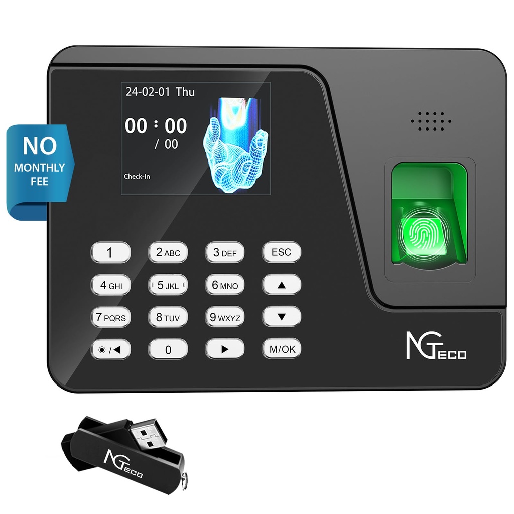 AS10 Clock in Machine for Employees, No Internet/Software Needed, Fixed Shifts Suppor, 1000