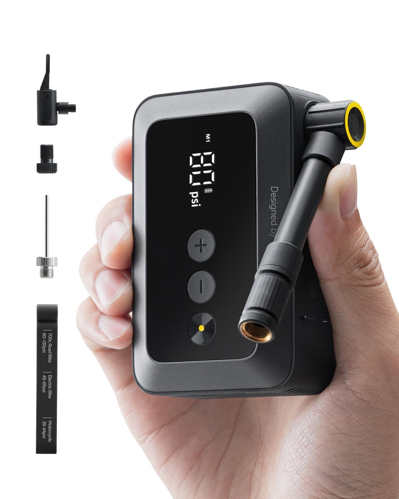 HOTO Electric Bike Pump, 150PSI Fast Inflate with Pressure Gauge, Mini Portable Bicycle Tyr
