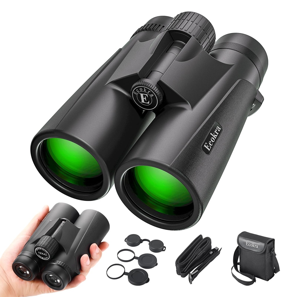 12x42 HD Binoculars for Adults, Super Bright High Power Binoculars with Large View, Clear Low light night vision