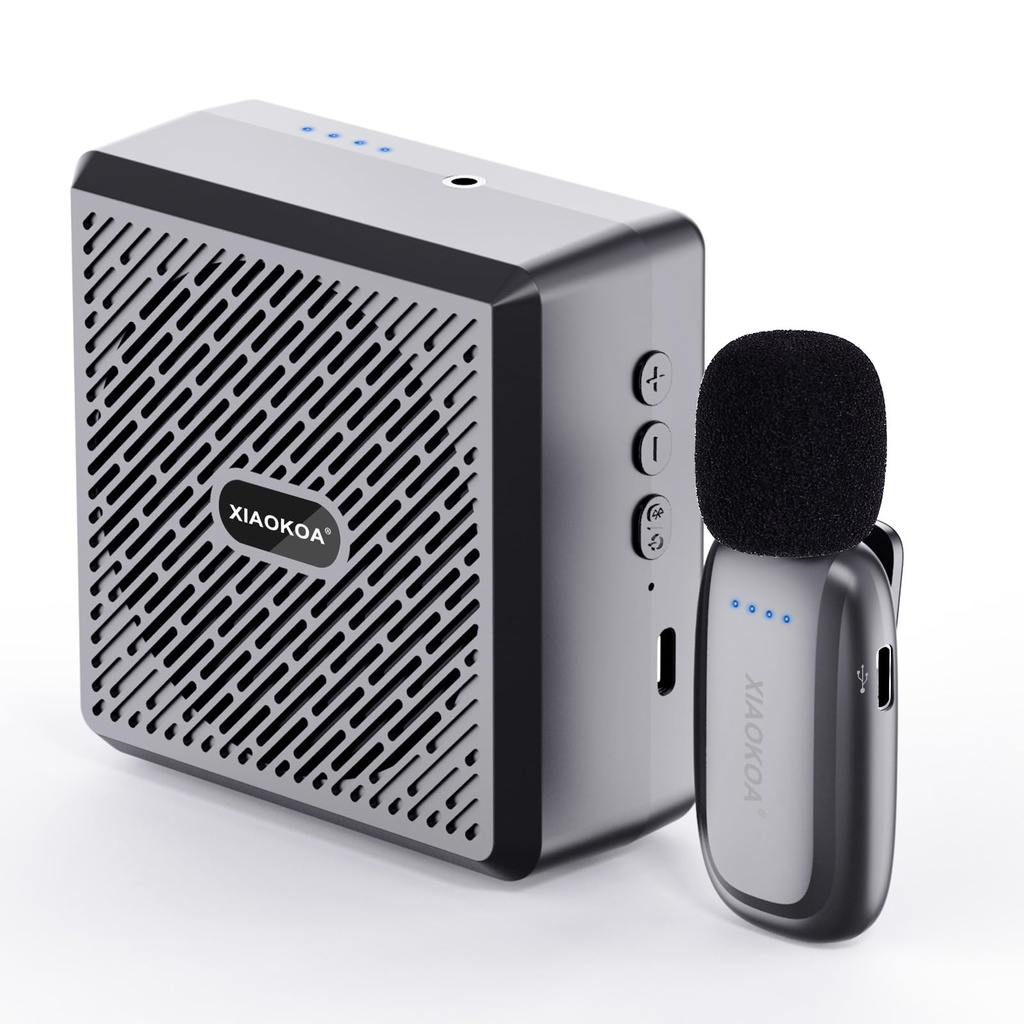 Voice Amplifier with Wireless Lavalier Microphone, Bluetooth Speaker with Lapel Mic, Chargin