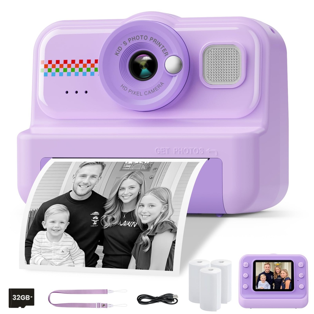 HiMont Kids Camera Instant Print, 1080P Instant Print Camera for Kids with 32GB Card & 3 Rol