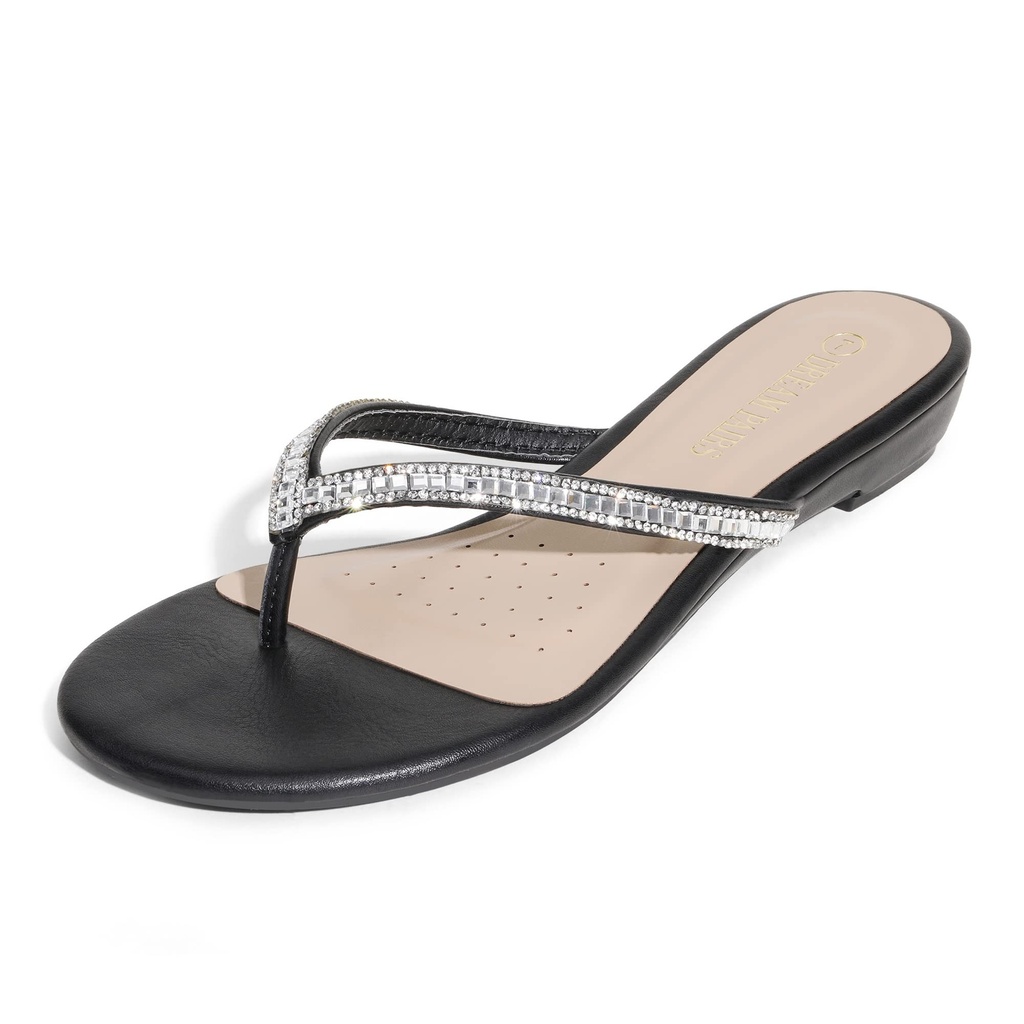 DREAM PAIRS Womens Sandals Flat Sandals Summer,Size 9,Black,Jewel_03