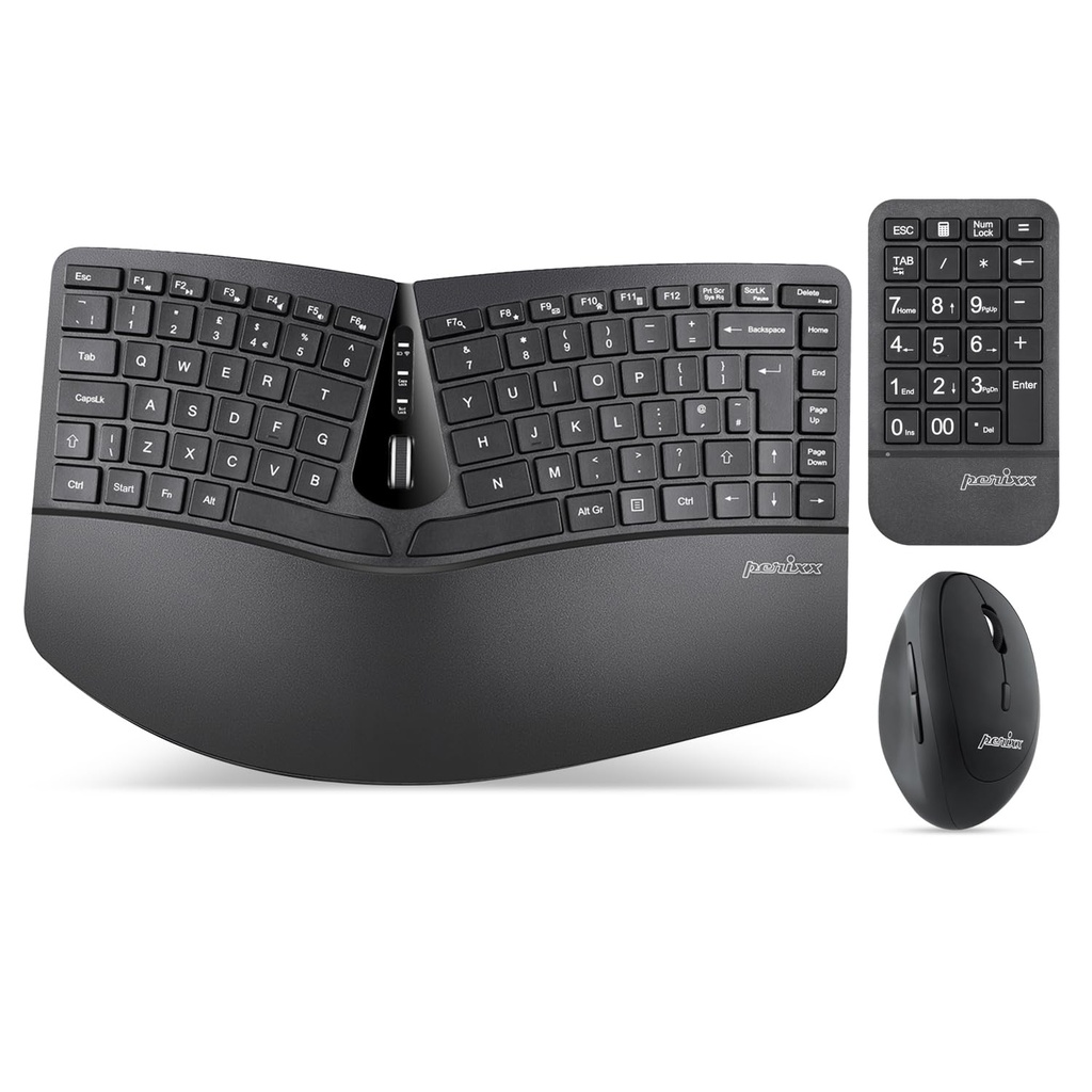Perixx PERIDUO-606A Wireless Ergonomic Keyboard Set - Compact Split Design with Vertical Mo