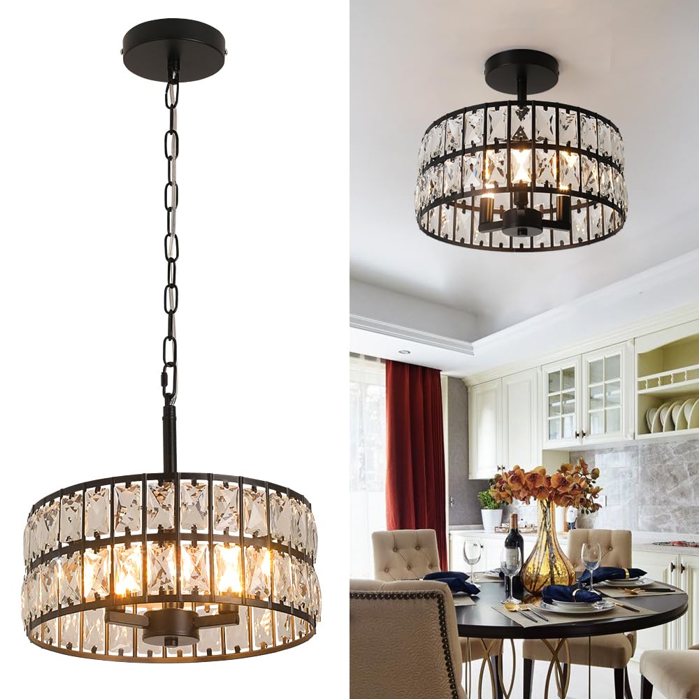 Vinilky Modern LED Crystal Ceiling Light Chandelier, Flush Mount Lighting Fixture Pendant C