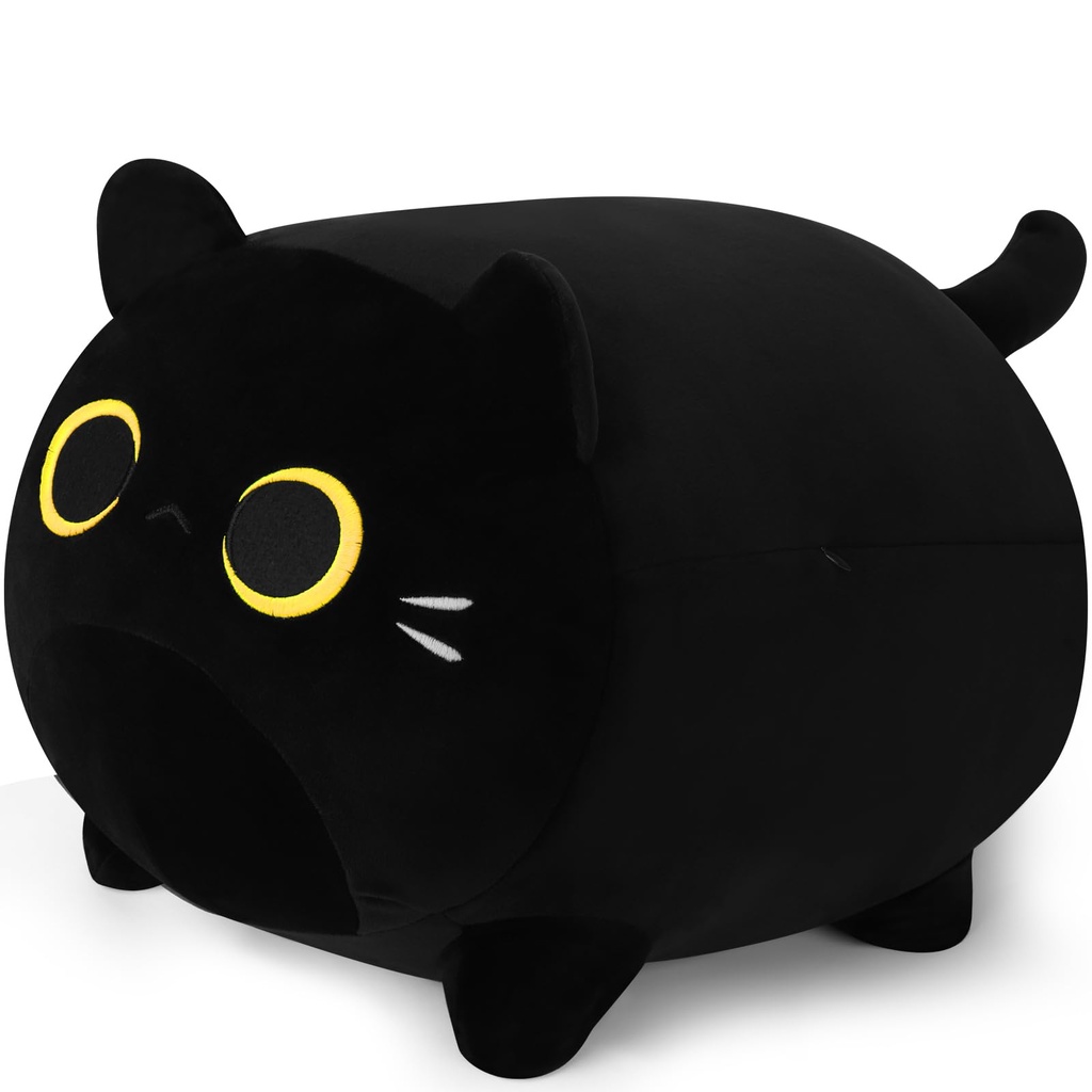 15.74 inch Black Cat Plush Kitten Plush Pillow Stuffed Black Cat Gold Eyes Hugging Pillow C