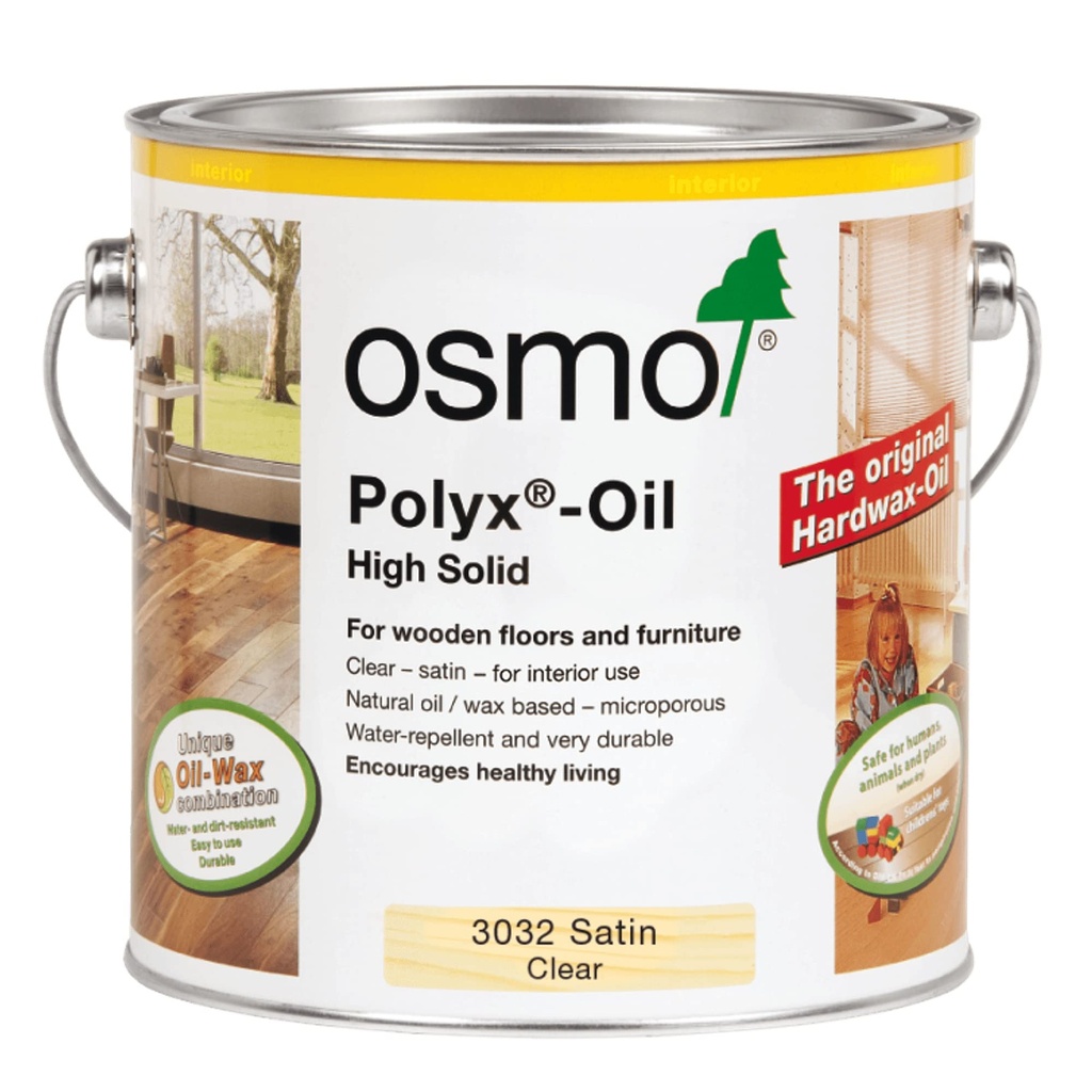 Osmo Polyx-Oil - Hard Wax Oil 3032, Clear Satin, 2.5L - Durable Wood Oil for Floors & F