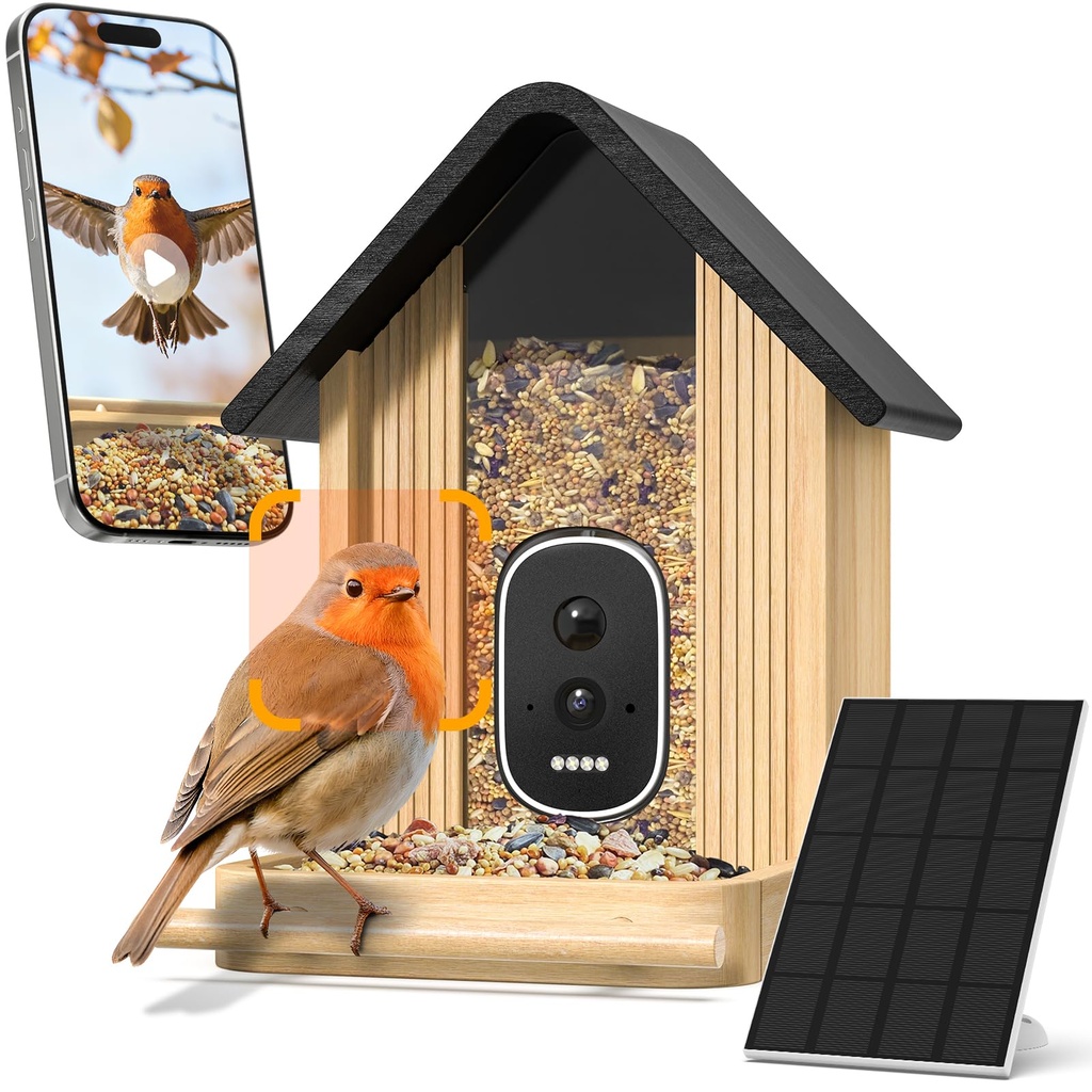 Bird Feeder with Camera, Smart Bamboo Bird Feeder, 2.5K UHD AI Identification, Real-time Vi