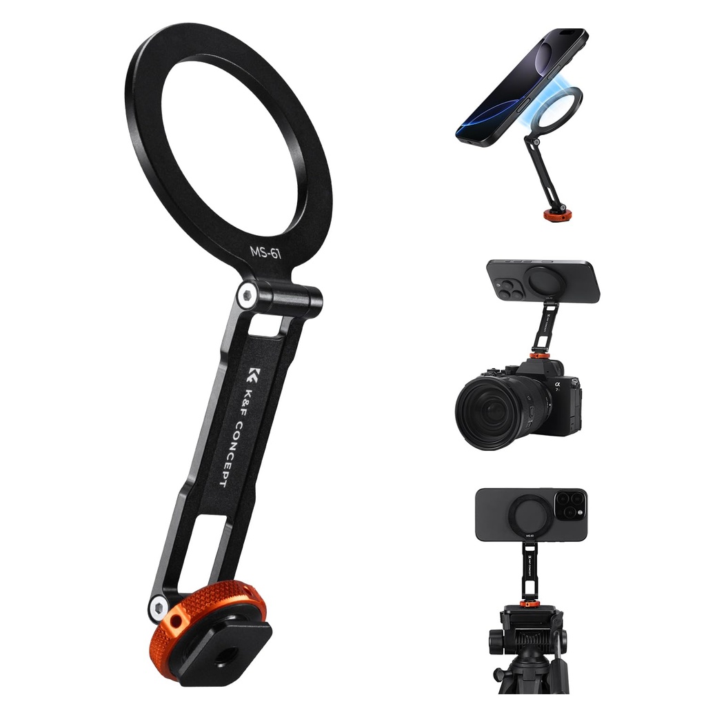 K&F CONCEPT Magnetic Metal Phone Mount with Cold Shoe Mount, Adjustable Rotatable Phone Hol