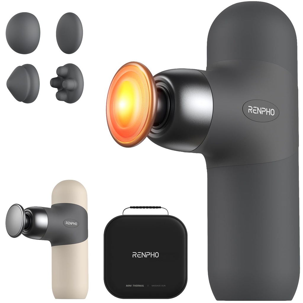 RENPHO Mini Massage Gun with Heat,Massage Gun Deep Tissue with 4 Massage Heads,Ultra Small