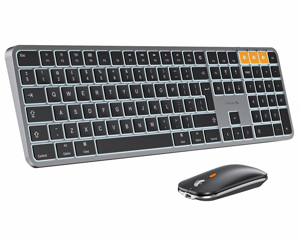 ProtoArc Backlit Bluetooth Keyboard and Mouse for Mac, KM100-A Full Size Wireless Keyboard
