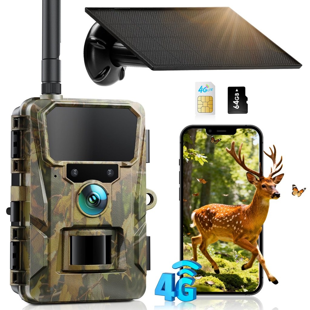 CEYOMUR 4G LTE Cellular Wildlife Camera, 48MP Solar Trail Camera with 64GB TF