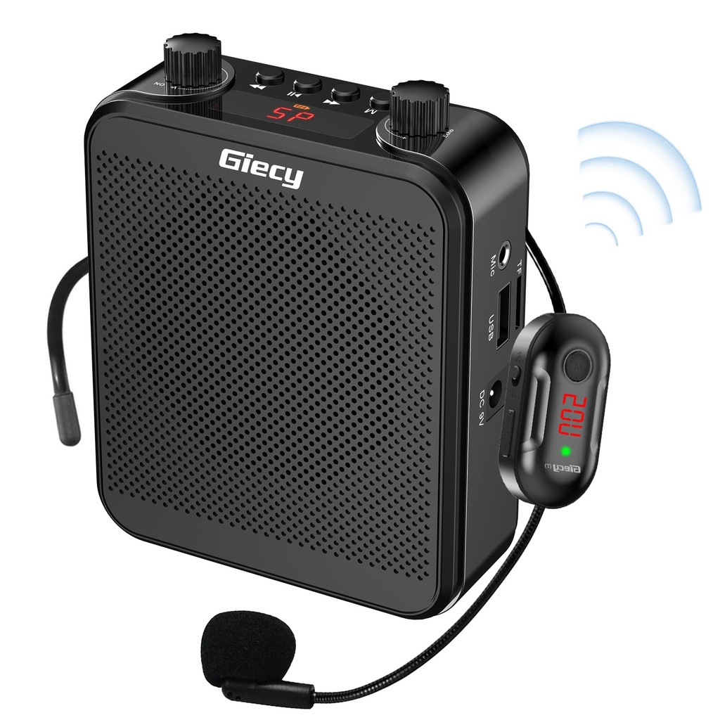 Giecy Voice Amplifier with UHF Wrieless Microphone Headset, 30W Portable Bluetooth Recharge