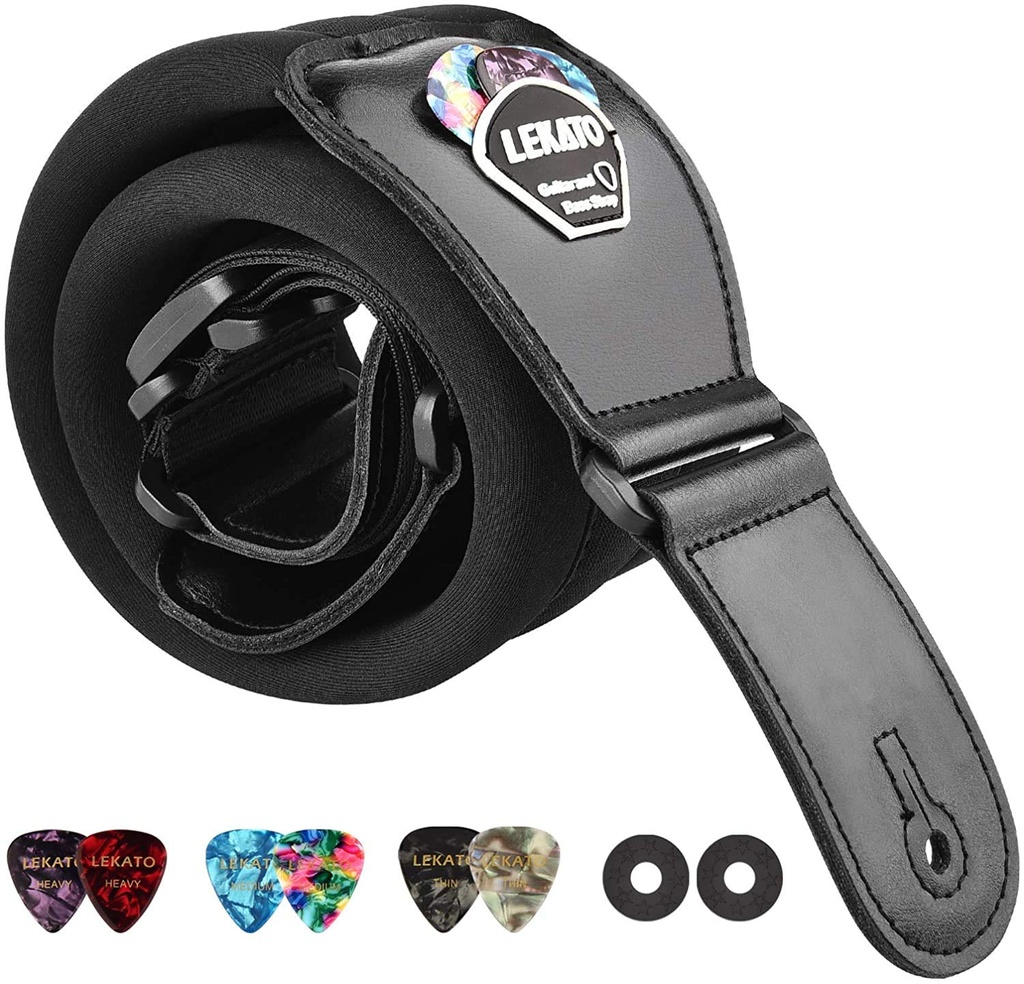 LEKATO Comfortable Guitar Strap for Long Time Wearing(Shoulder Pain Relief),3" Wide Bass St