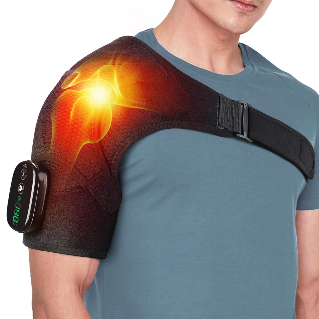 MOAJAZA Cordless Shoulder Heating Pad with Vibration, Heated Shoulder Support Brace, Heating