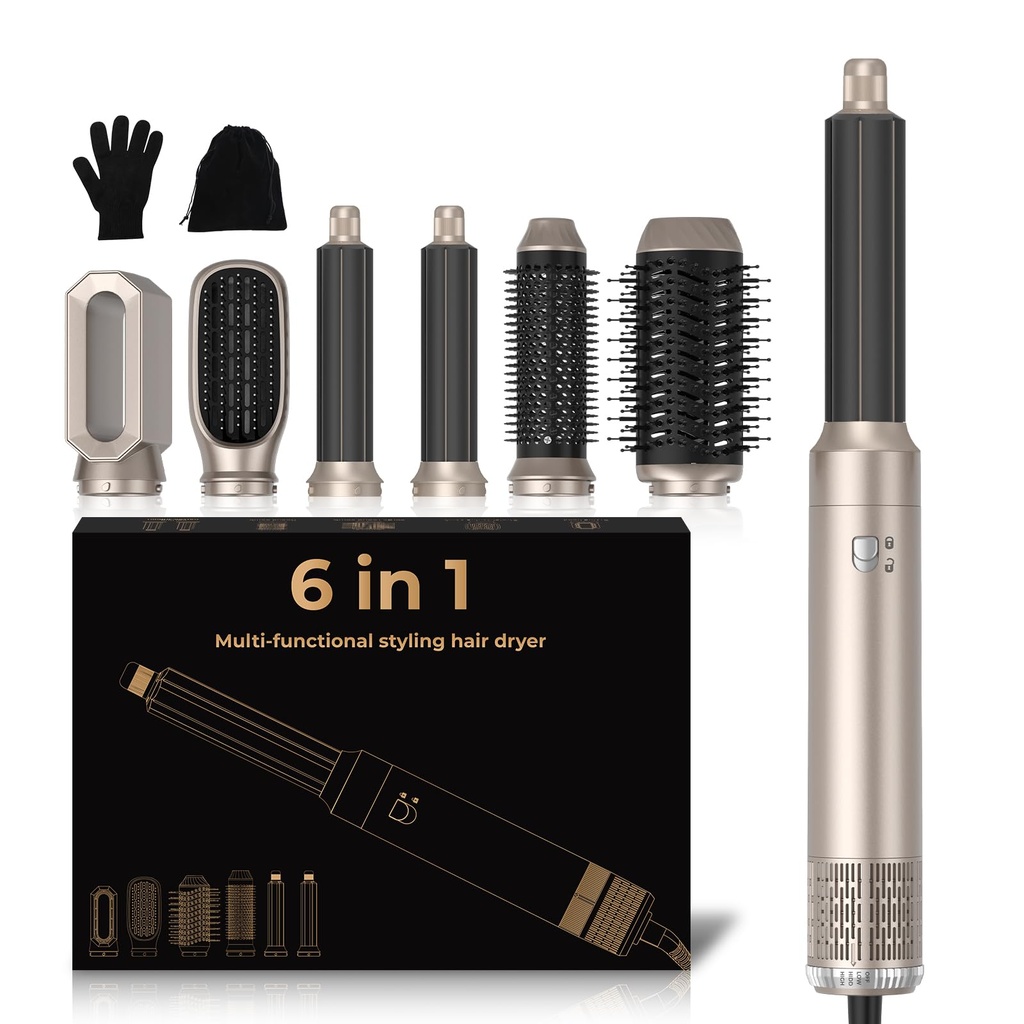 Mogawave 6 in 1 Hair Styler,Airbrush Air Styler 1000w Blow Dryer Brush Set, 30mm Air Curler