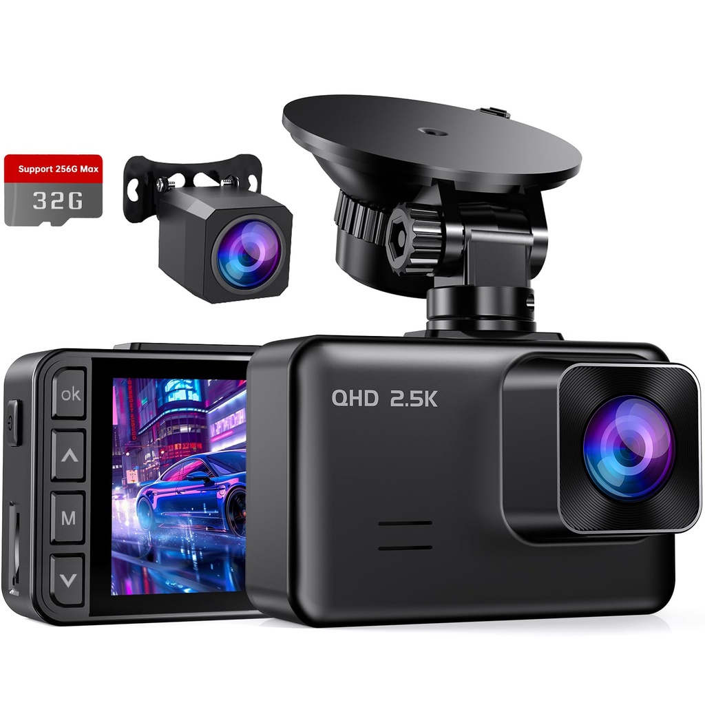 Dash Cam Front and Rear, 2Ã¢Â€Â™Ã¢Â€Â™ IPS Display Mini Car Camera, 2.5K+1080P Full HD Dash