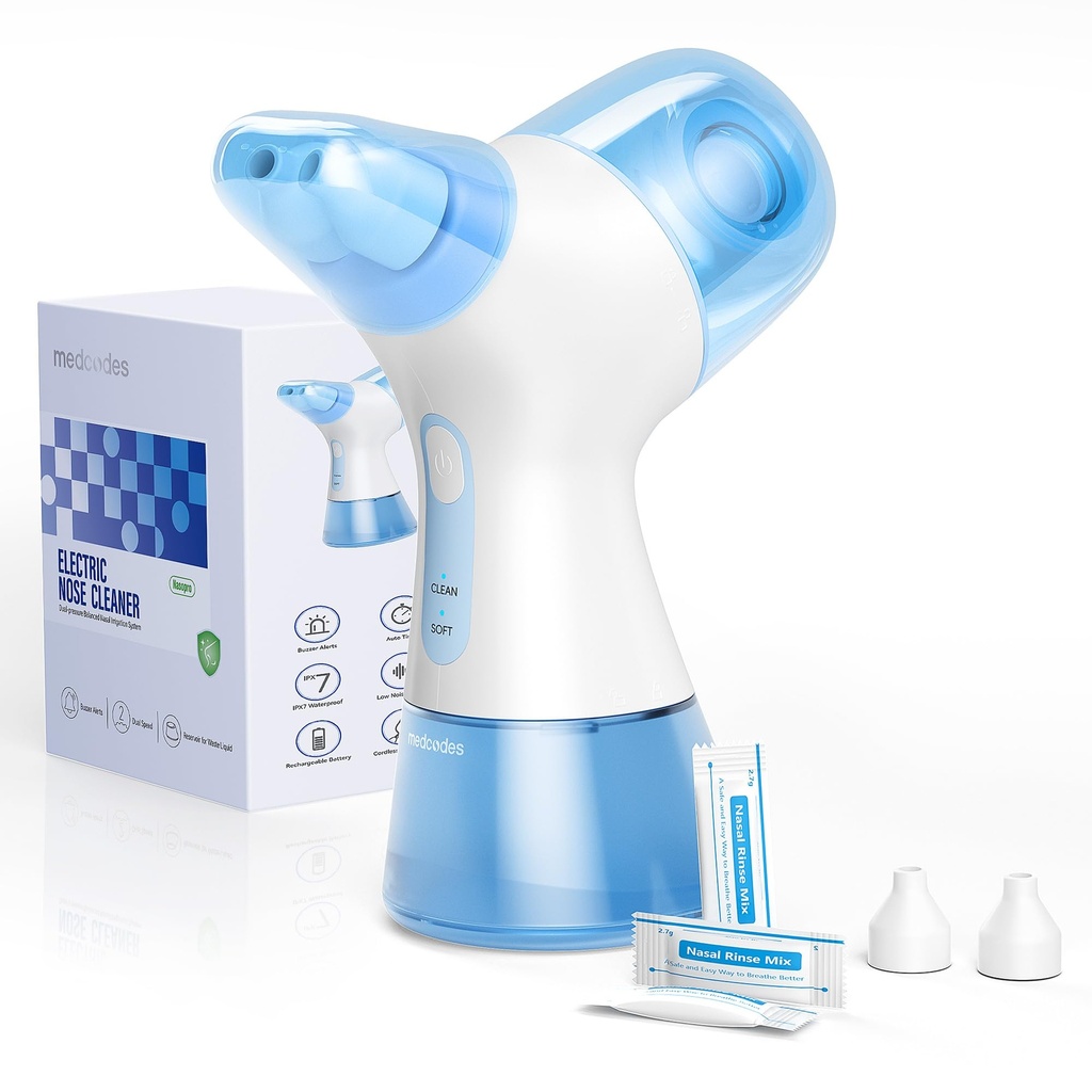 Medcodes Nasal Irrigation System, Electric Sinus Rinse Machine with 30 Salt Packets, Dual W