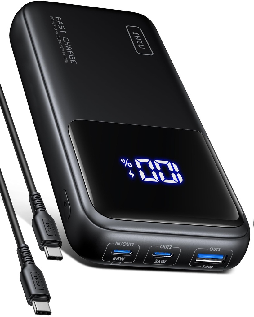 INIU 65W Power Bank, 20000mAh Portable Charger, High Capacity USB C *2 + USB A External Bat
