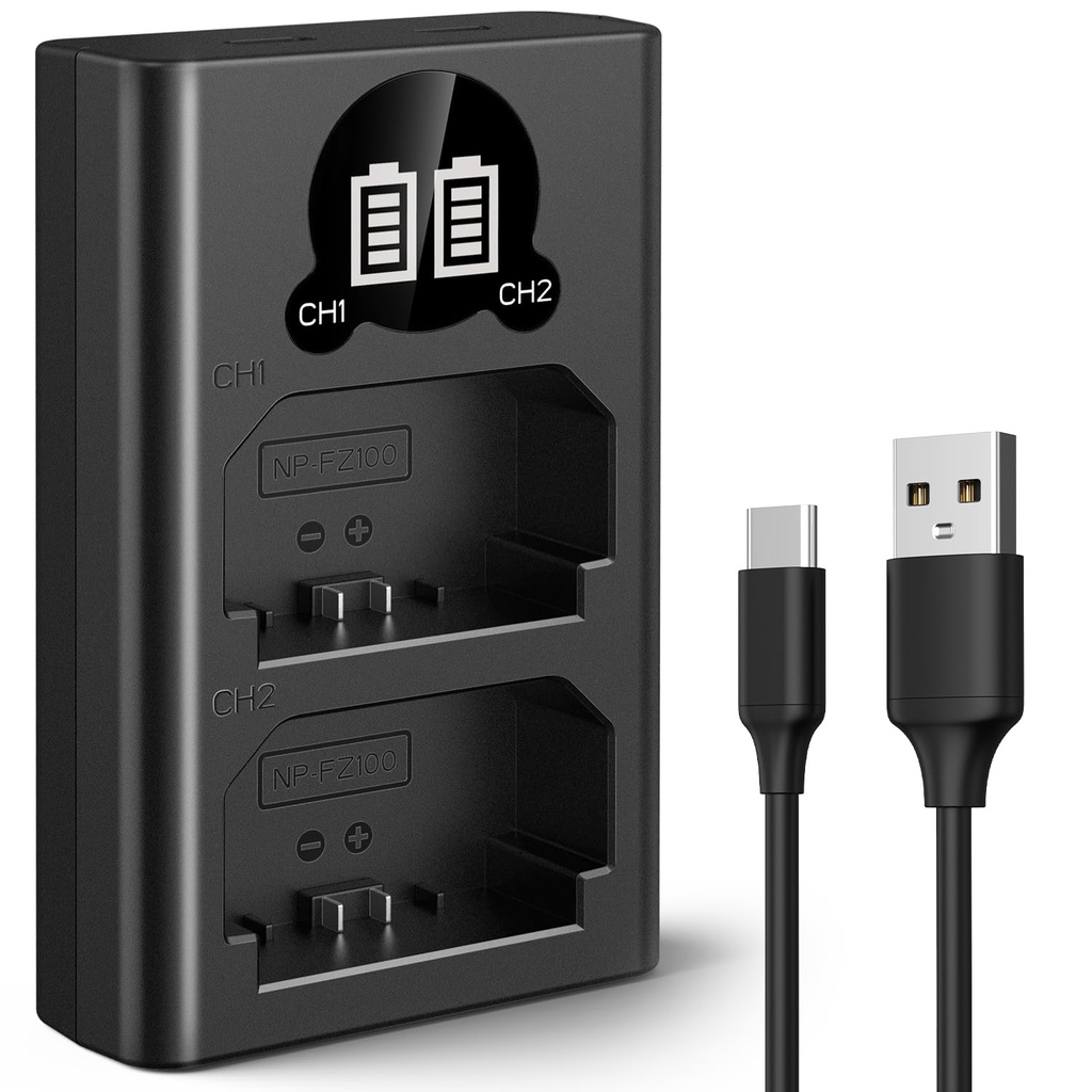 K&F CONCEPT NP-FZ100 Battery Charger, Dual-Slot Camera Battery Charger with LCD Display Comp