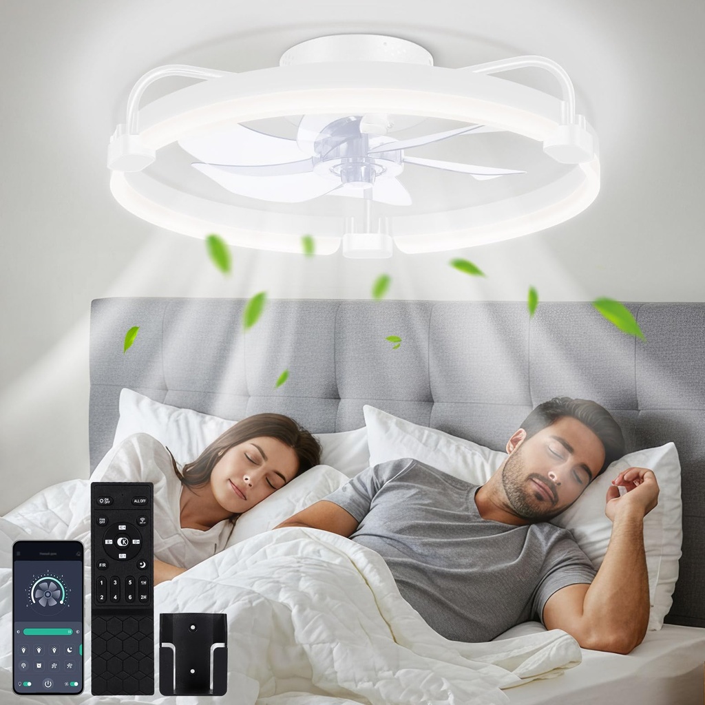 OUTON 50cm Ceiling Fans with Lights and Remote, 6 Speeds Reversible, Dimmable 3000K-6000K