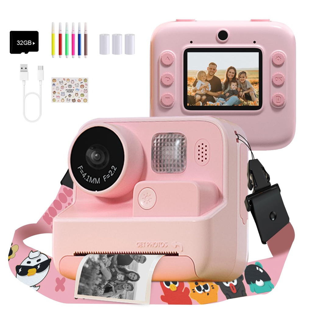 Mafiti Kids Camera Instant Print, 48MP Digital Camera with Zero Ink, Selfie 1080P Video Camera