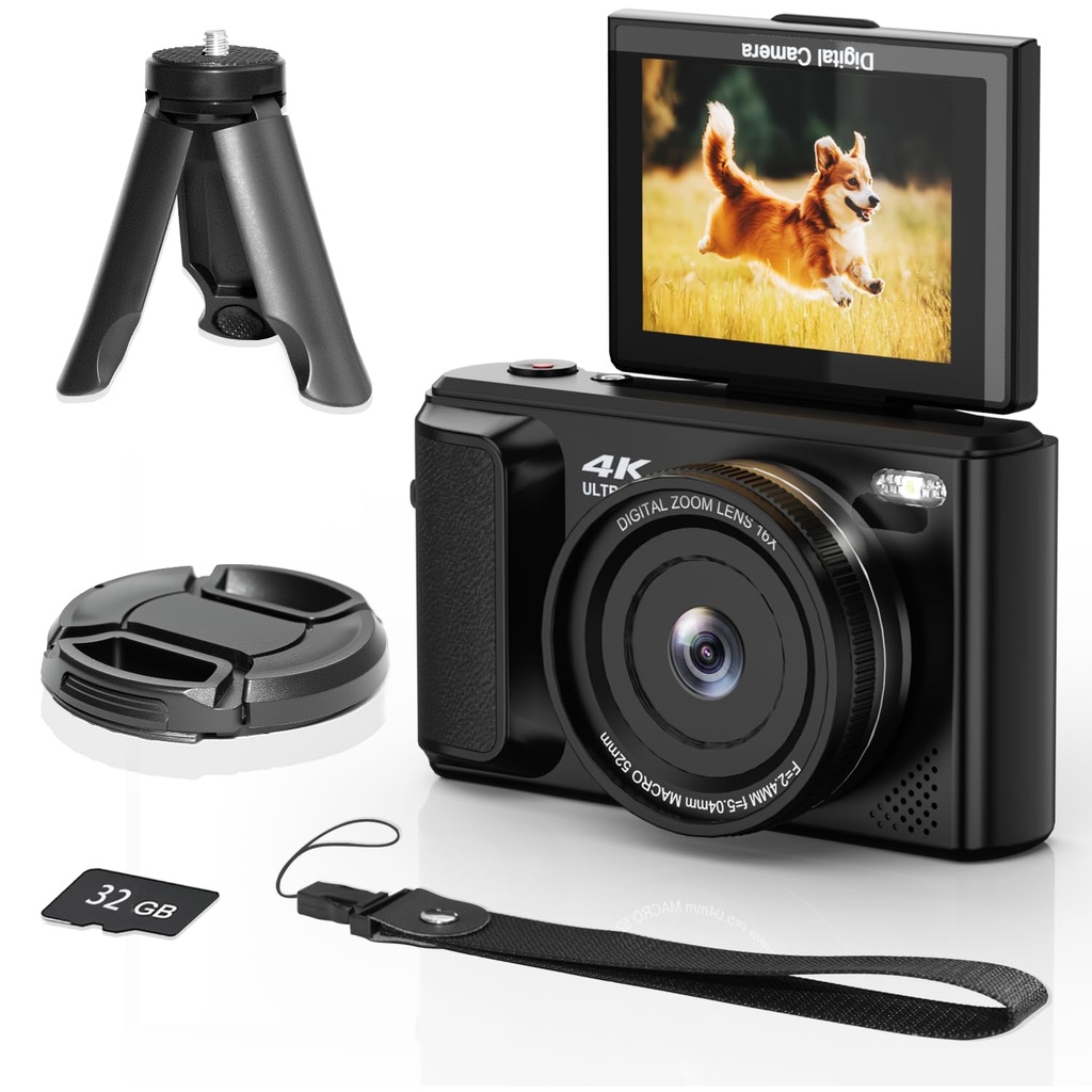 ARNNSSIEN 4K Digital Camera with 180Ã‚Â° Flip Screen, 2.8 inch Compact Digital Camera 
