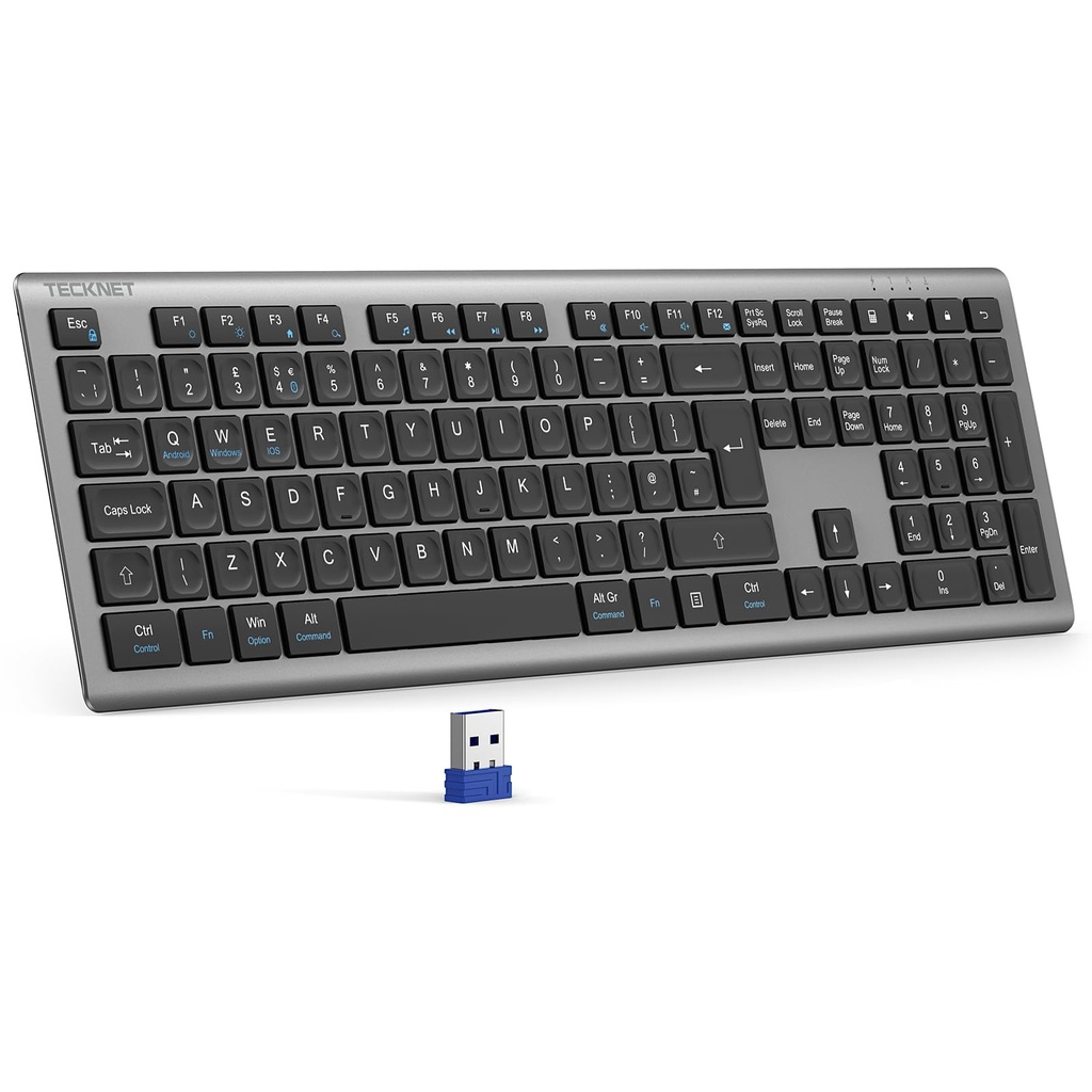 TECKNET Wireless Keyboard,Rechargeable 2.4GHz Silent Keyboard, Scissor Keys for Comfort & S