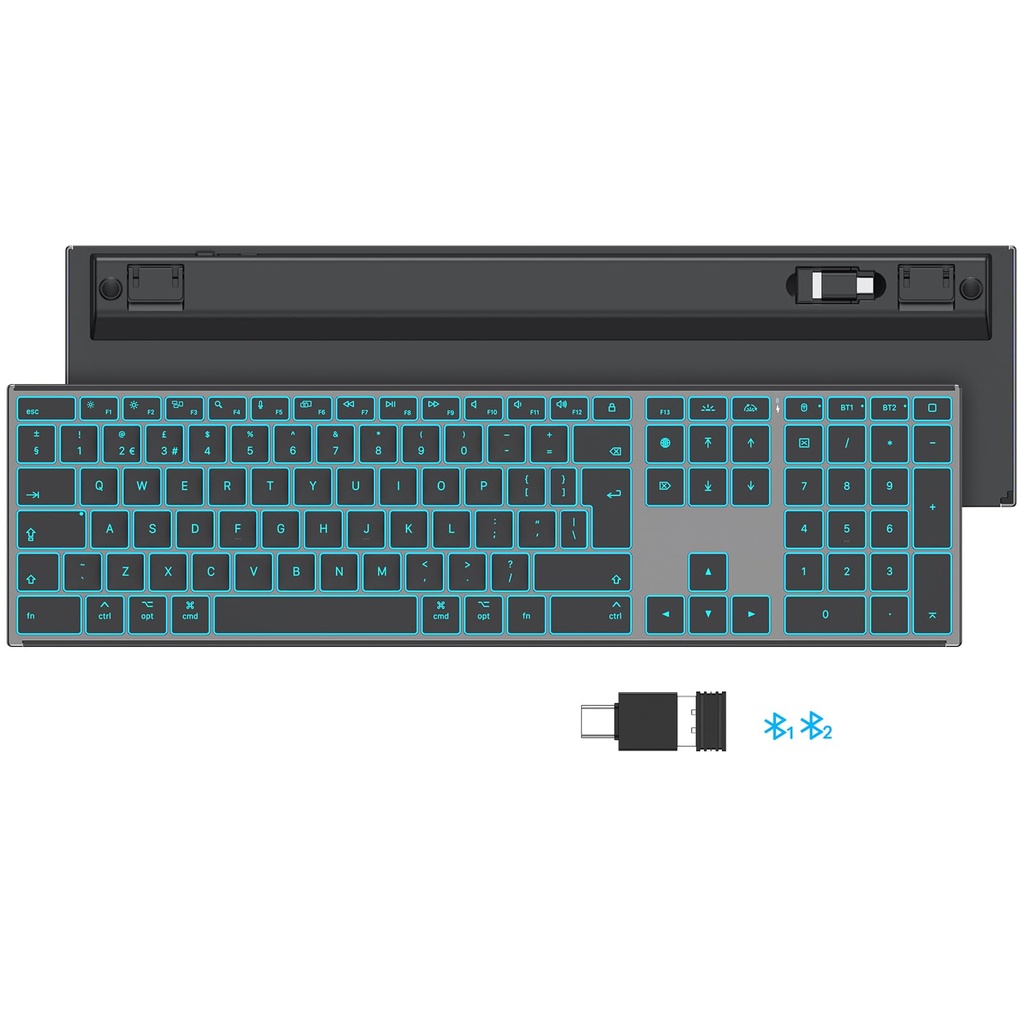 OMOTON Wireless Keyboard for Mac with Metal Frame, 2.4G/Bluetooth Keyboard Backlit, Ultra Sl