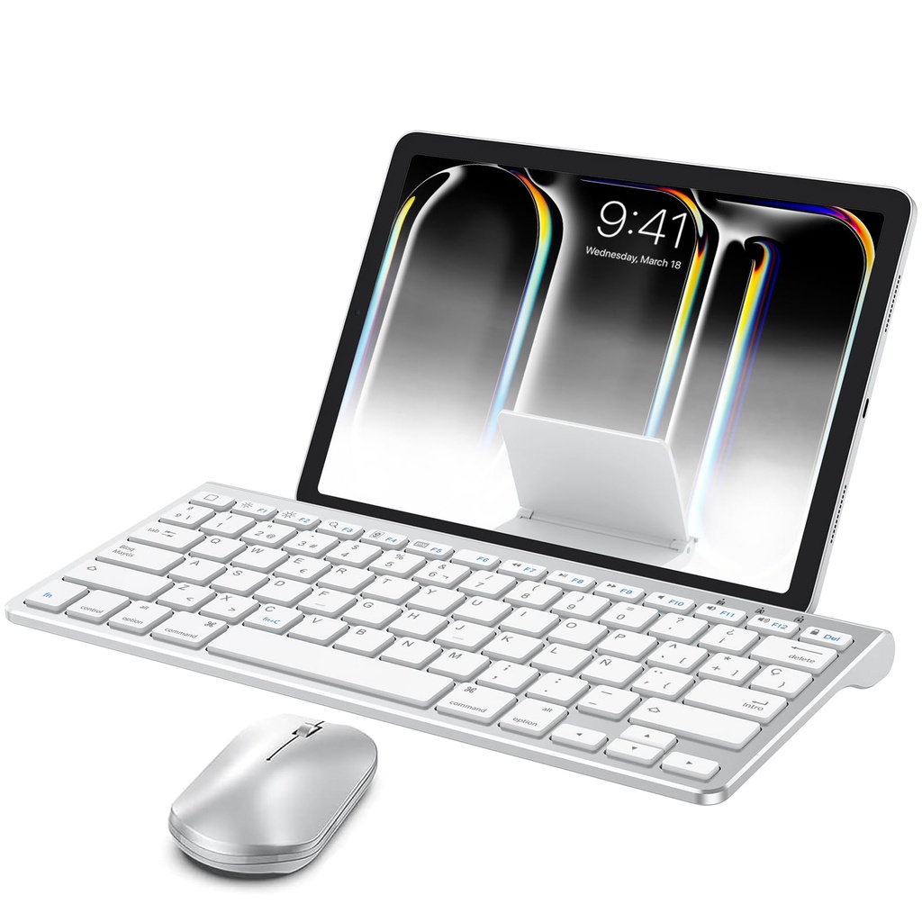 OMOTON Bluetooth Keyboard and Mouse Set Compatible with all iPad Series. With Foldable Brack