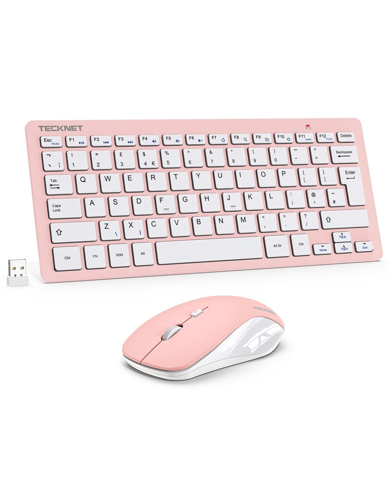 TECKNET Mini Wireless Keyboard and Mouse Set, 2.4G Cordless USB Keyboard and Silent Mouse C
