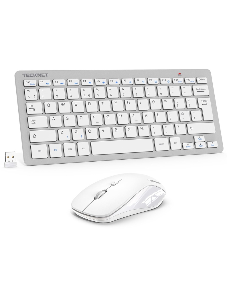 TECKNET Mini Wireless Keyboard and Mouse Set, 2.4G Cordless USB Keyboard and Silent Mouse C