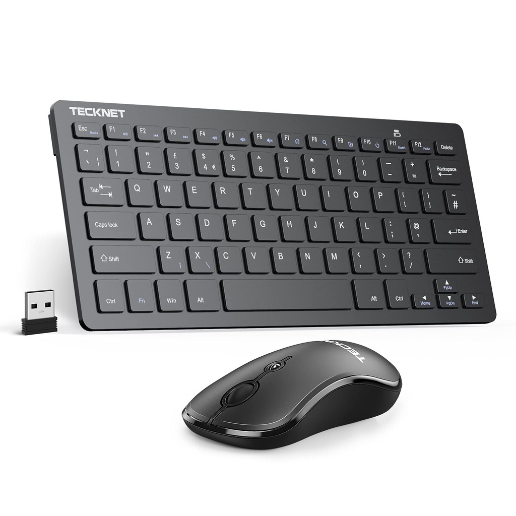 TECKNET Mini Wireless Keyboard and Mouse Set, 2.4G Cordless USB Keyboard and Silent Mouse C