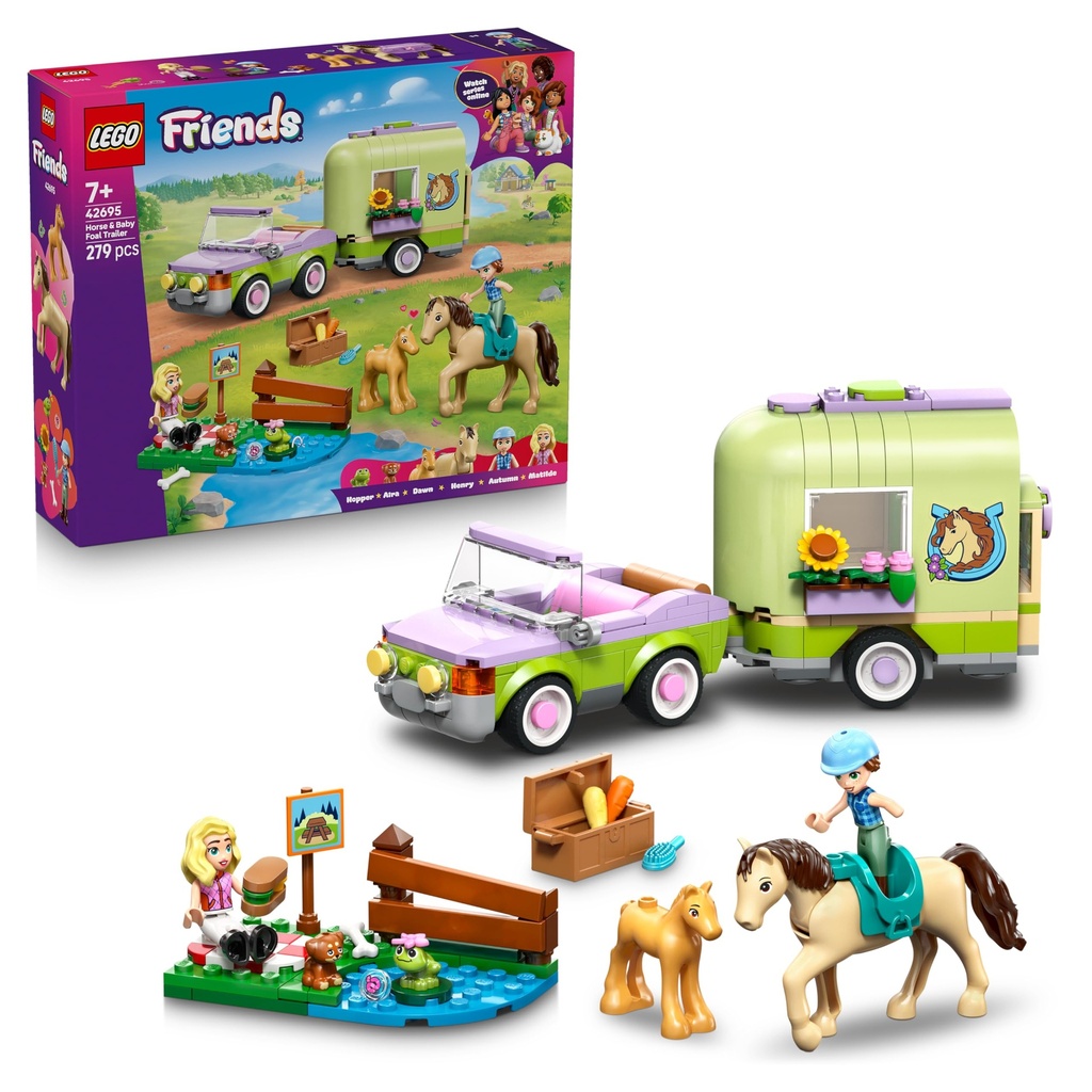 LEGO Friends Horse & Baby Foal Trailer - Horse Toy Playset w/Grooming Accessories, 4 Animal