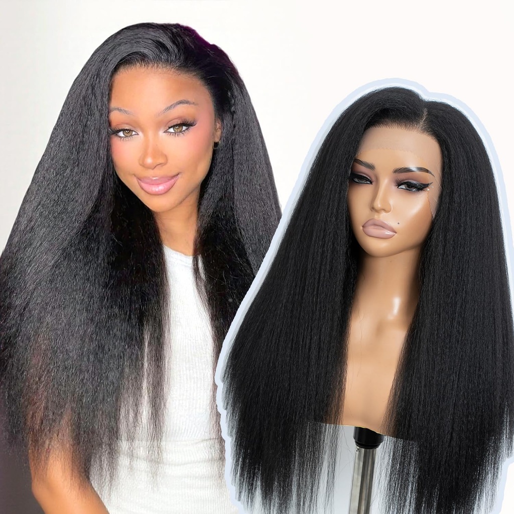 STYLE ICON Kinky Straight Lace Front Wig Pre Plucked 24 Inch 13x6 Synthetic Lace Front Wigs