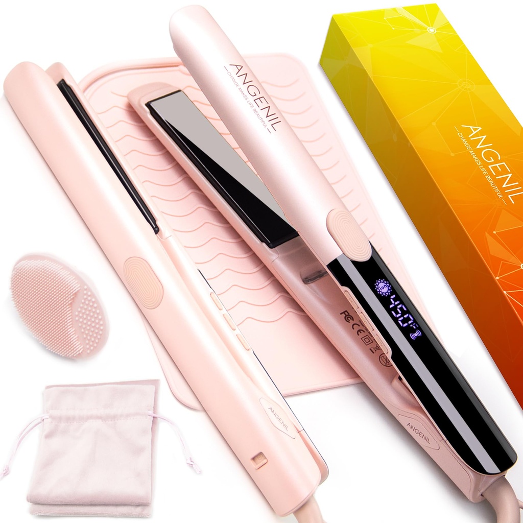 ANGENIL Pro Titanium Flat Iron Hair Straighteners for Women, Dual Voltage Hair Straightenin