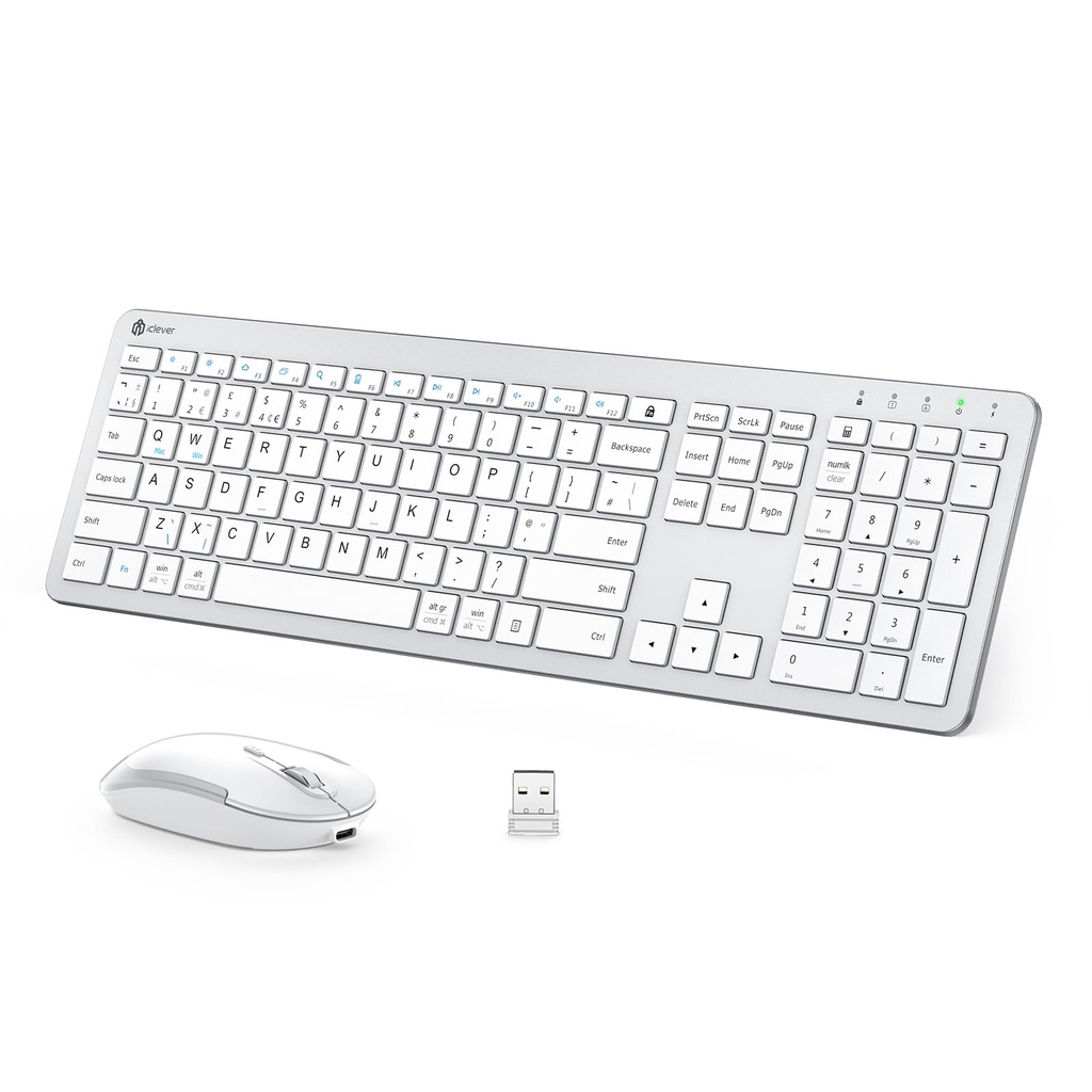 Wireless Keyboard and Mouse Set, iClever Keyboard and Mouse Rechargeable Full Size 