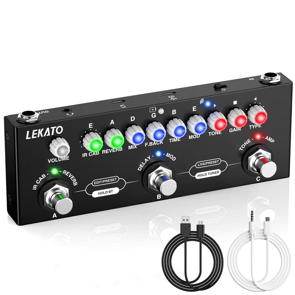 Multi Effects Pedal, LEKATO Guitar Pedal With IR Loading 9 Amp Models, Delay Reverb Phase 