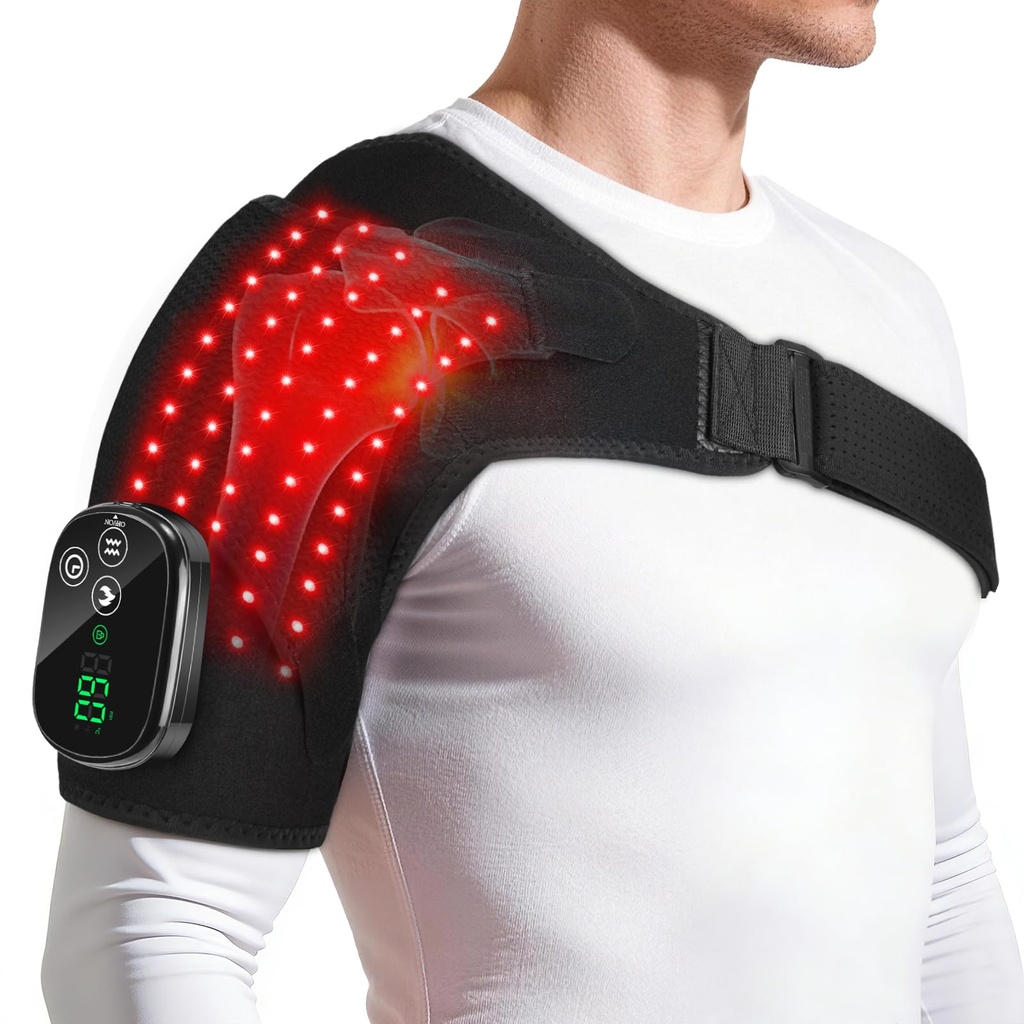 Cordless Heated Shoulder Massager Pad With LED Light, Adjustable Shoulder Heating Brace 